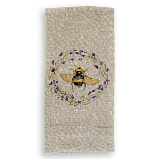 Bee with Lavender Wreath: Dishtowel / -