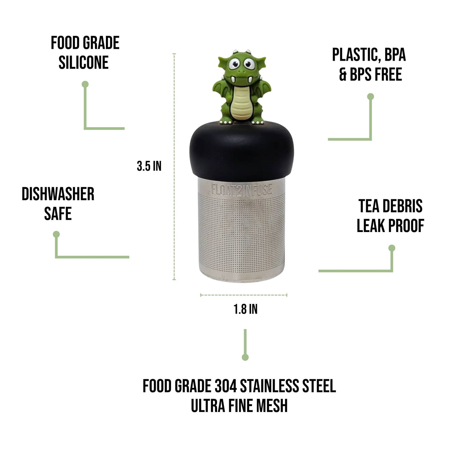 Dark Green Dragon| Floating Tea Infuser | Black Base | Green