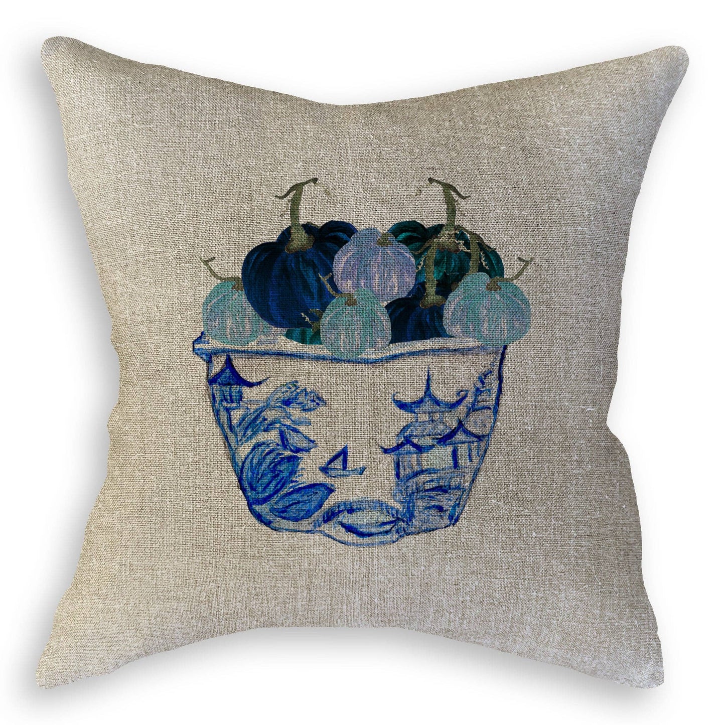 Blue & White Pot with Blue Pumpkins: Dishtowel / -