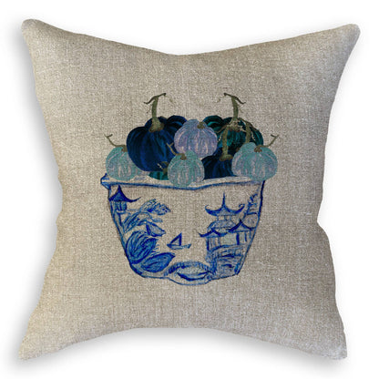 Blue & White Pot with Blue Pumpkins: Dishtowel / -