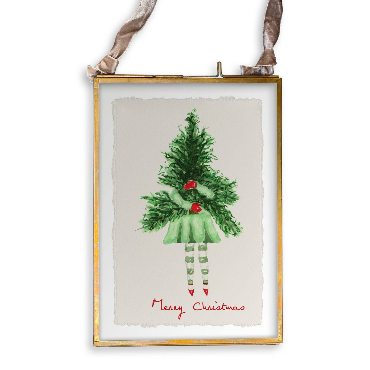 Lady with Christmas Tree: Dishtowel / Keep Words / -
