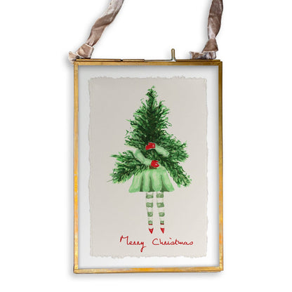 Lady with Christmas Tree: Dishtowel / Keep Words / -