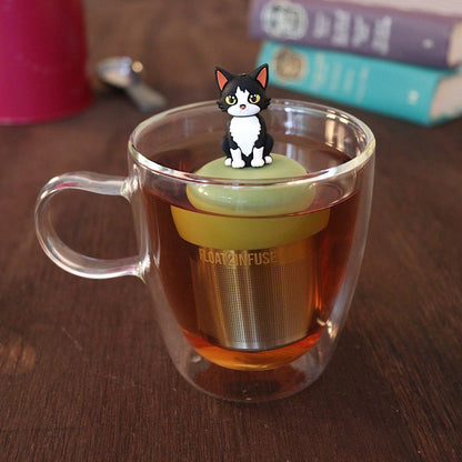 Black & White Cat | Floating Tea Infuser | Green Base