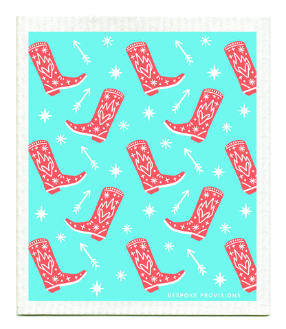 Cowboy Boots  Swedish Dishcloth - Reusable Sponge Cloth