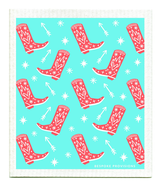 Cowboy Boots  Swedish Dishcloth - Reusable Sponge Cloth