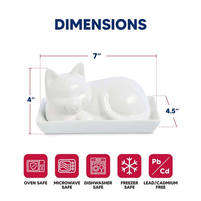 Porcelain Cat Butter Dish with Lid