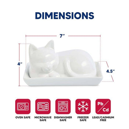 Porcelain Cat Butter Dish with Lid