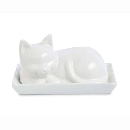 Porcelain Cat Butter Dish with Lid