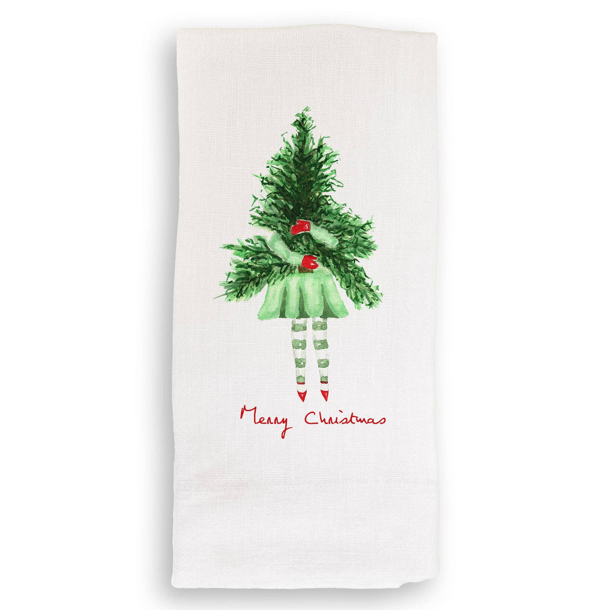 Lady with Christmas Tree: Dishtowel / Keep Words / -