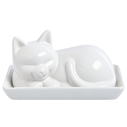 Porcelain Cat Butter Dish with Lid