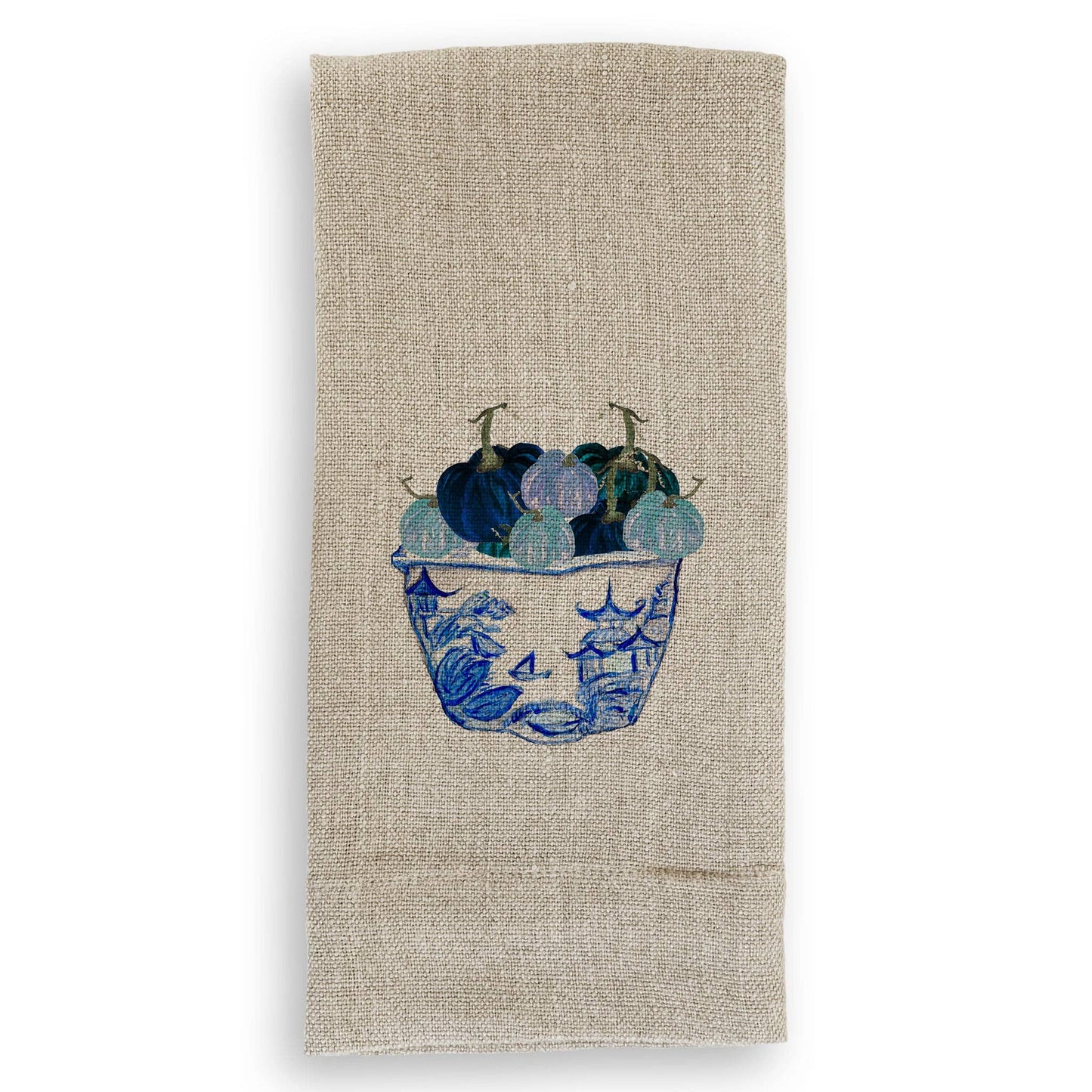 Blue & White Pot with Blue Pumpkins: Dishtowel / -