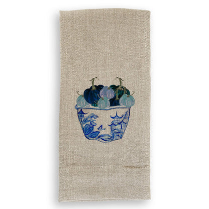 Blue & White Pot with Blue Pumpkins: Dishtowel / -