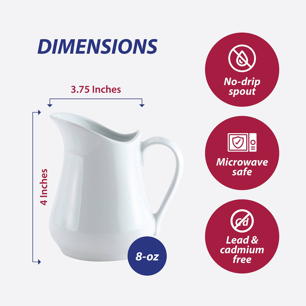 Porcelain Creamer Pitcher, 4, 8, 16 or 32 oz: 16 oz.