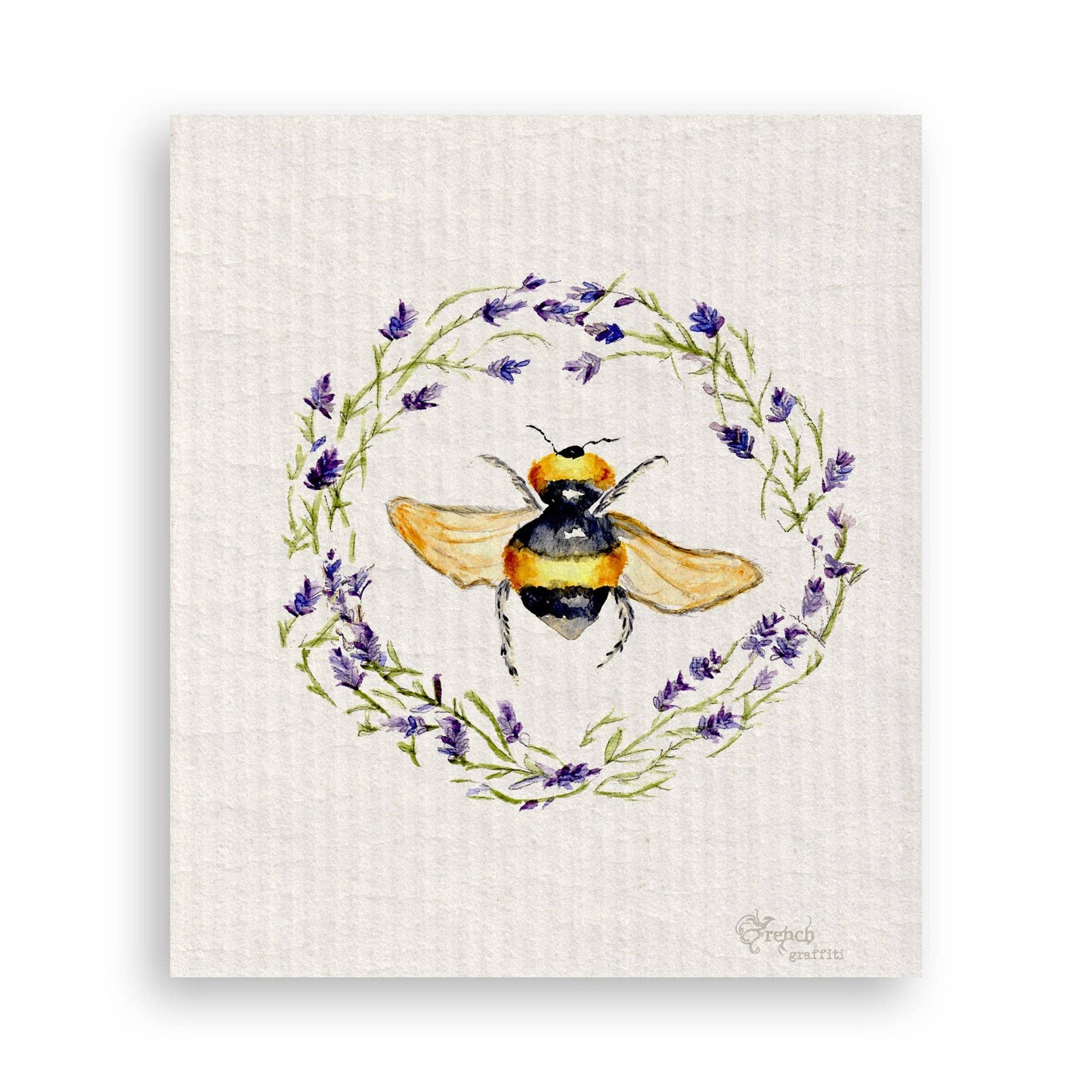 Bee with Lavender Wreath: Dishtowel / -