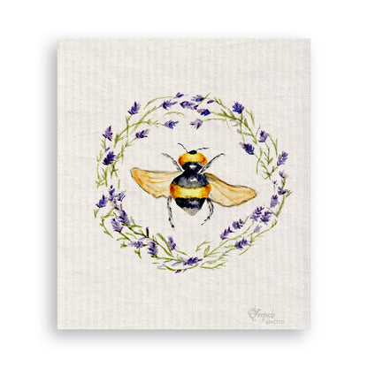 Bee with Lavender Wreath: Dishtowel / -