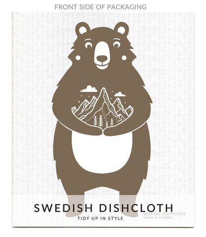 Bear w/ Mountains Swedish Dishcloth - Reusable Sponge Cloths