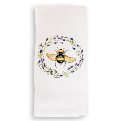 Bee with Lavender Wreath: Dishtowel / -