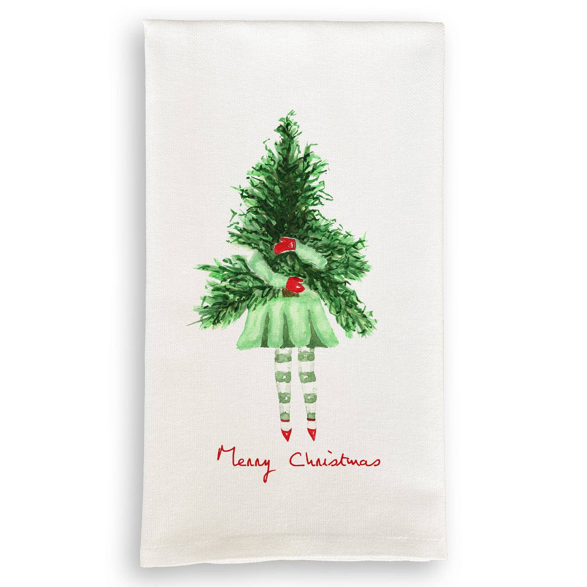 Lady with Christmas Tree: Dishtowel / Keep Words / -