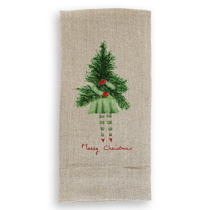 Lady with Christmas Tree: Dishtowel / Keep Words / -