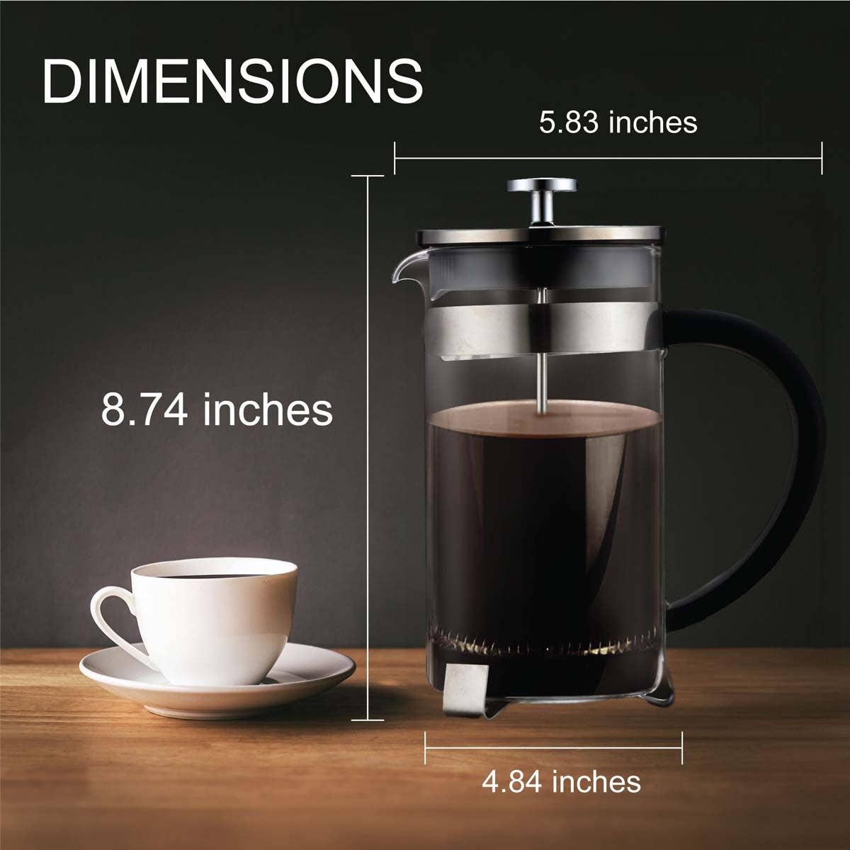 Fino Stainless Steel French Press Coffee Maker, 8 Cup
