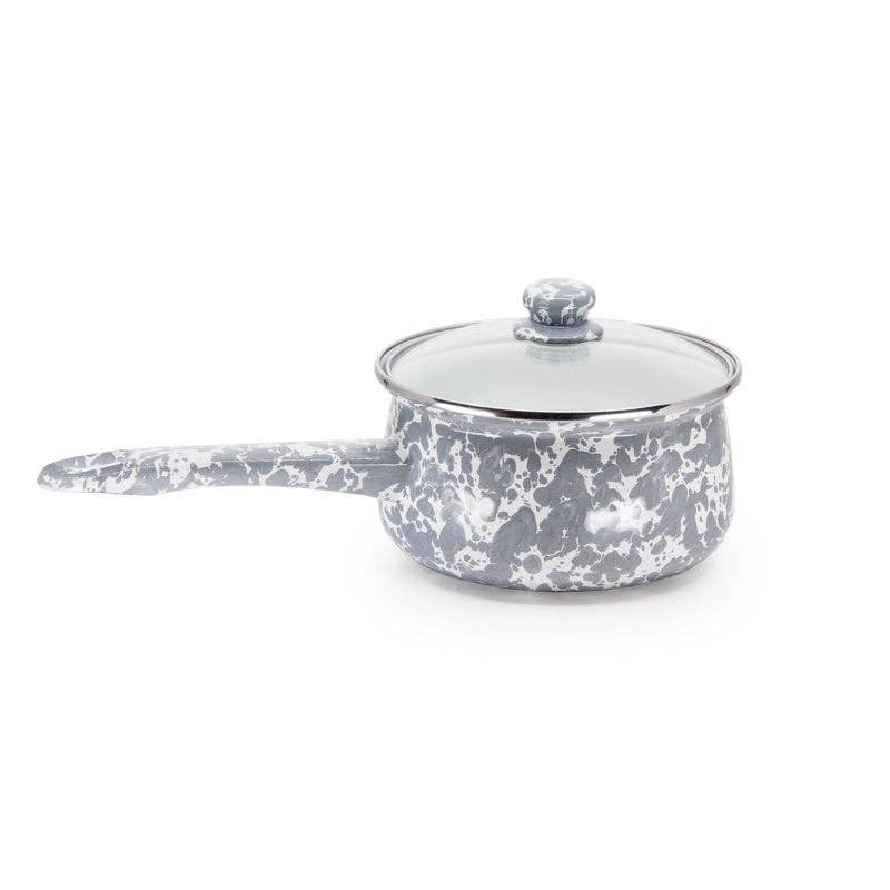 Golden Rabbit Enamelware Swirl Sauce Pan: Cobalt Swirl