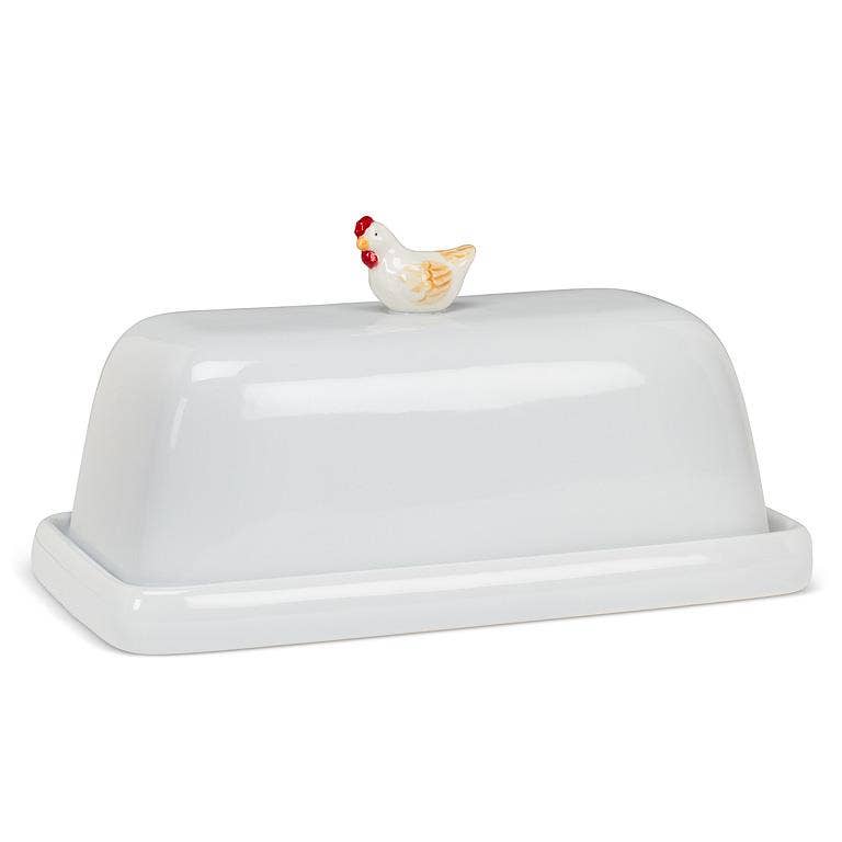 Rectangle Covered Butter Dish with Hen