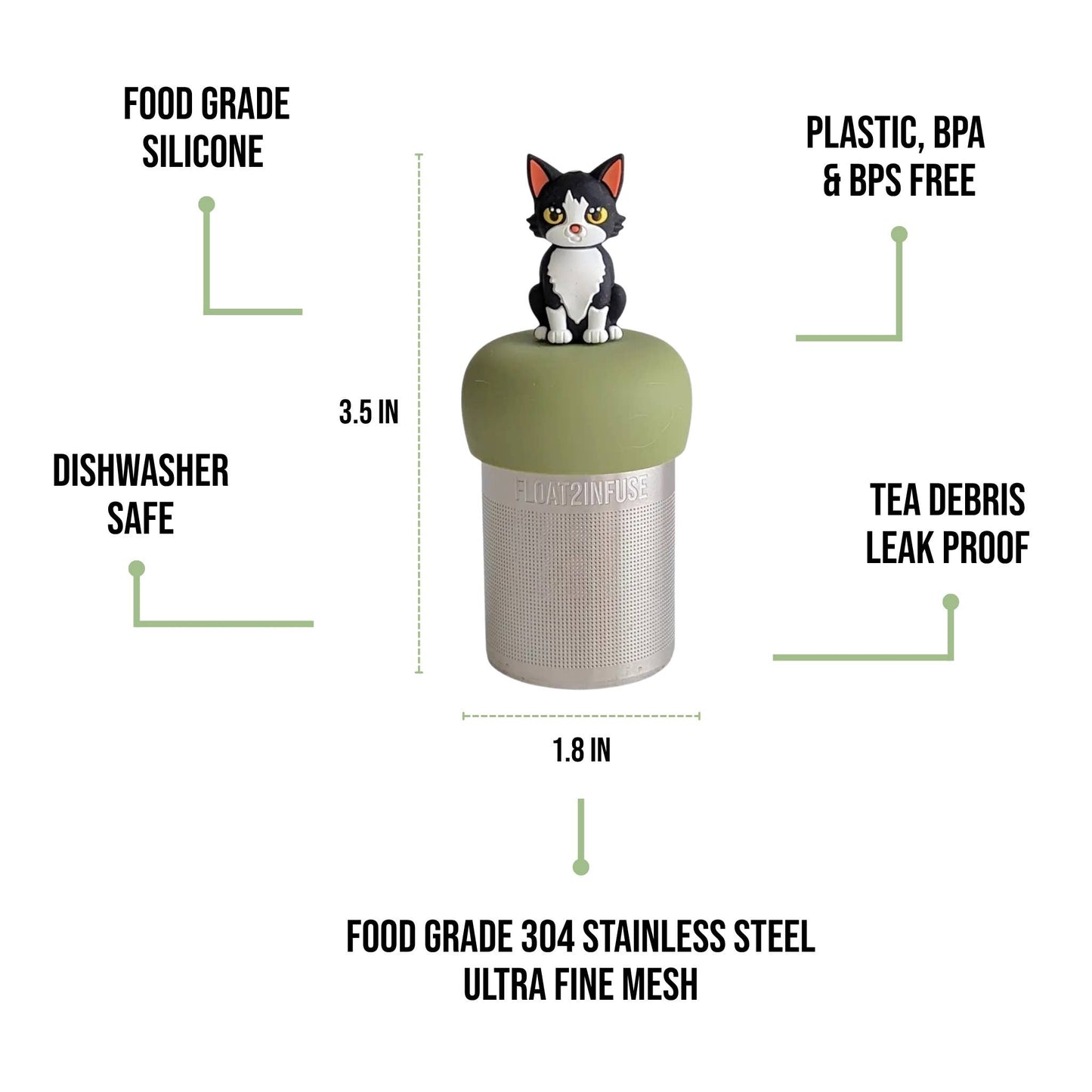 Black & White Cat | Floating Tea Infuser | Green Base