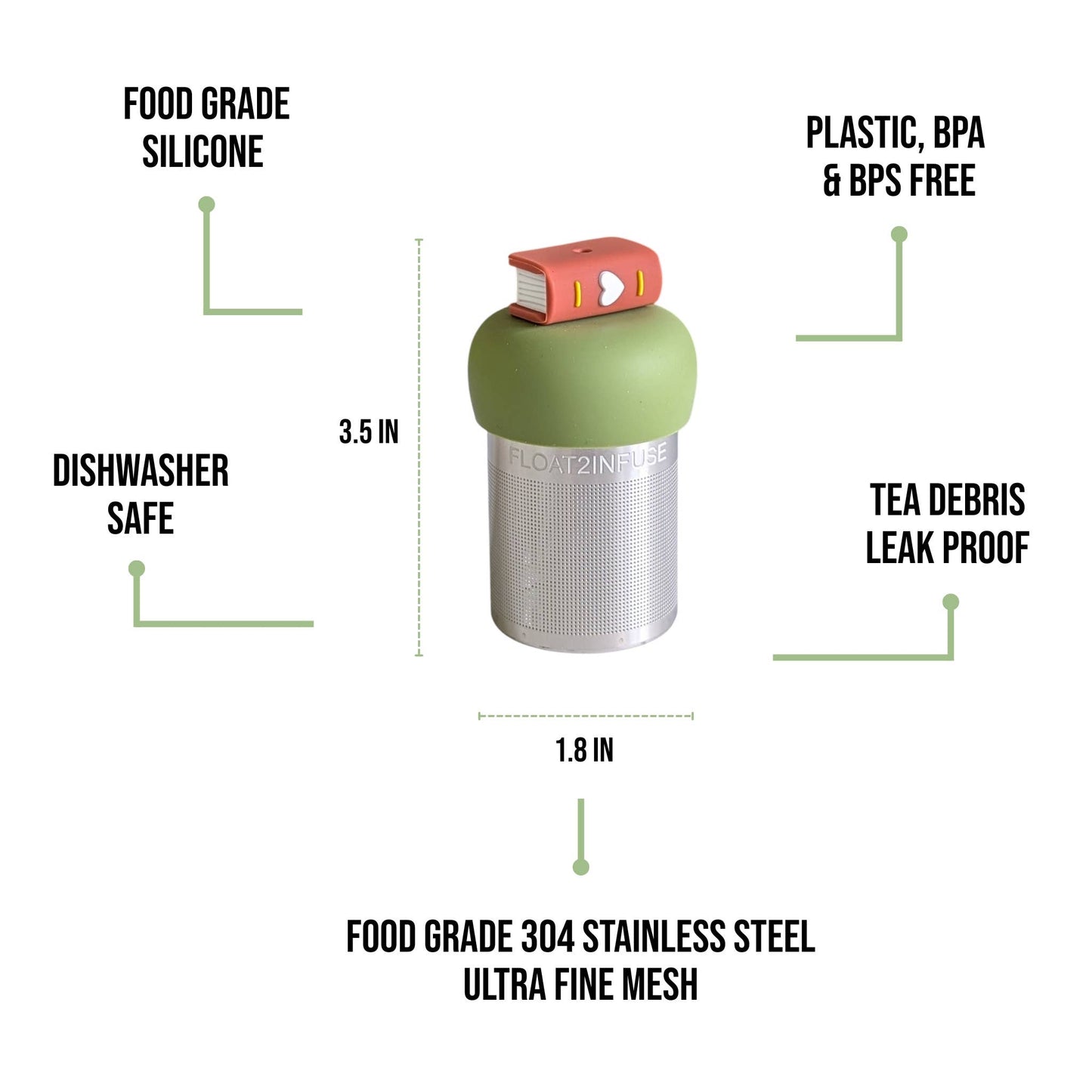 Brown Book | Floating Tea Infuser | Green Base | White Heart