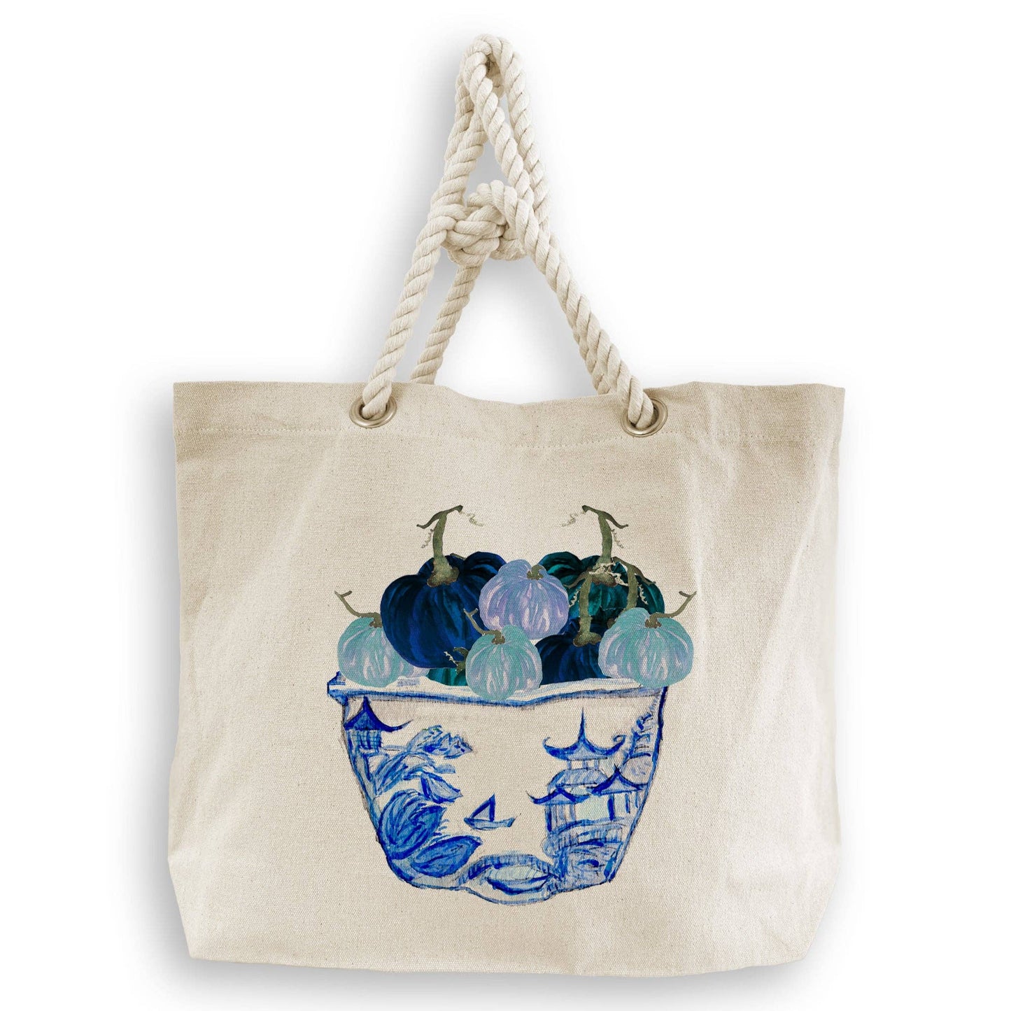 Blue & White Pot with Blue Pumpkins: Dishtowel / -