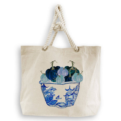 Blue & White Pot with Blue Pumpkins: Dishtowel / -