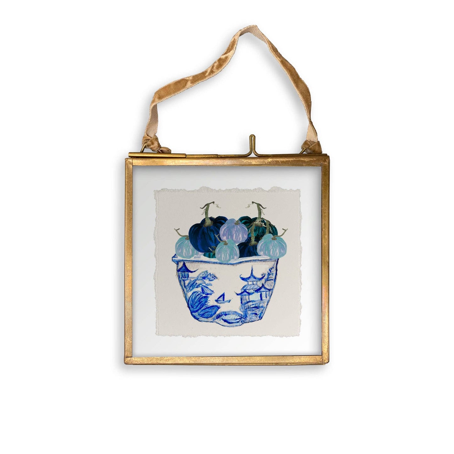 Blue & White Pot with Blue Pumpkins: Dishtowel / -
