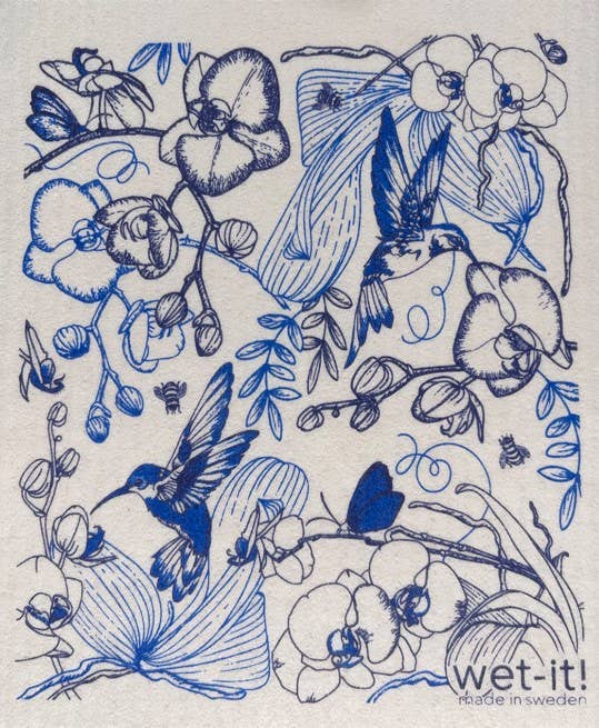Orchid Garden Blue Swedish Cloth