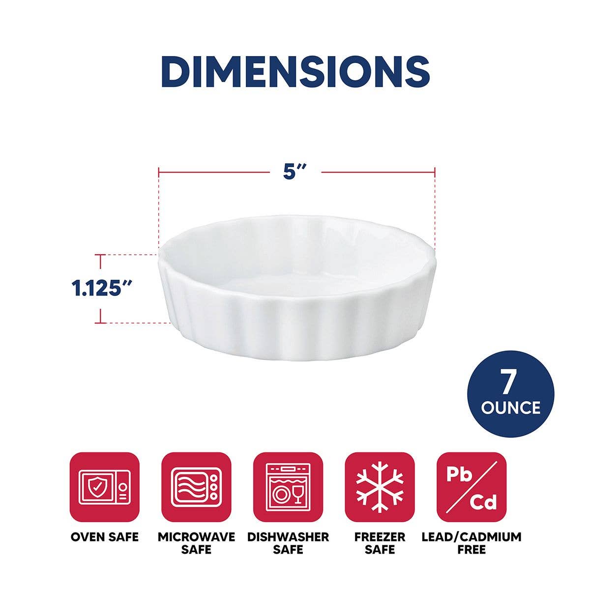 Porcelain Creme Brulee Dish – 5in Round Fluted Ramekin