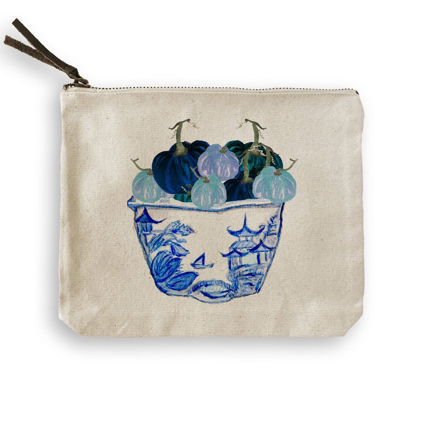 Blue & White Pot with Blue Pumpkins: Dishtowel / -