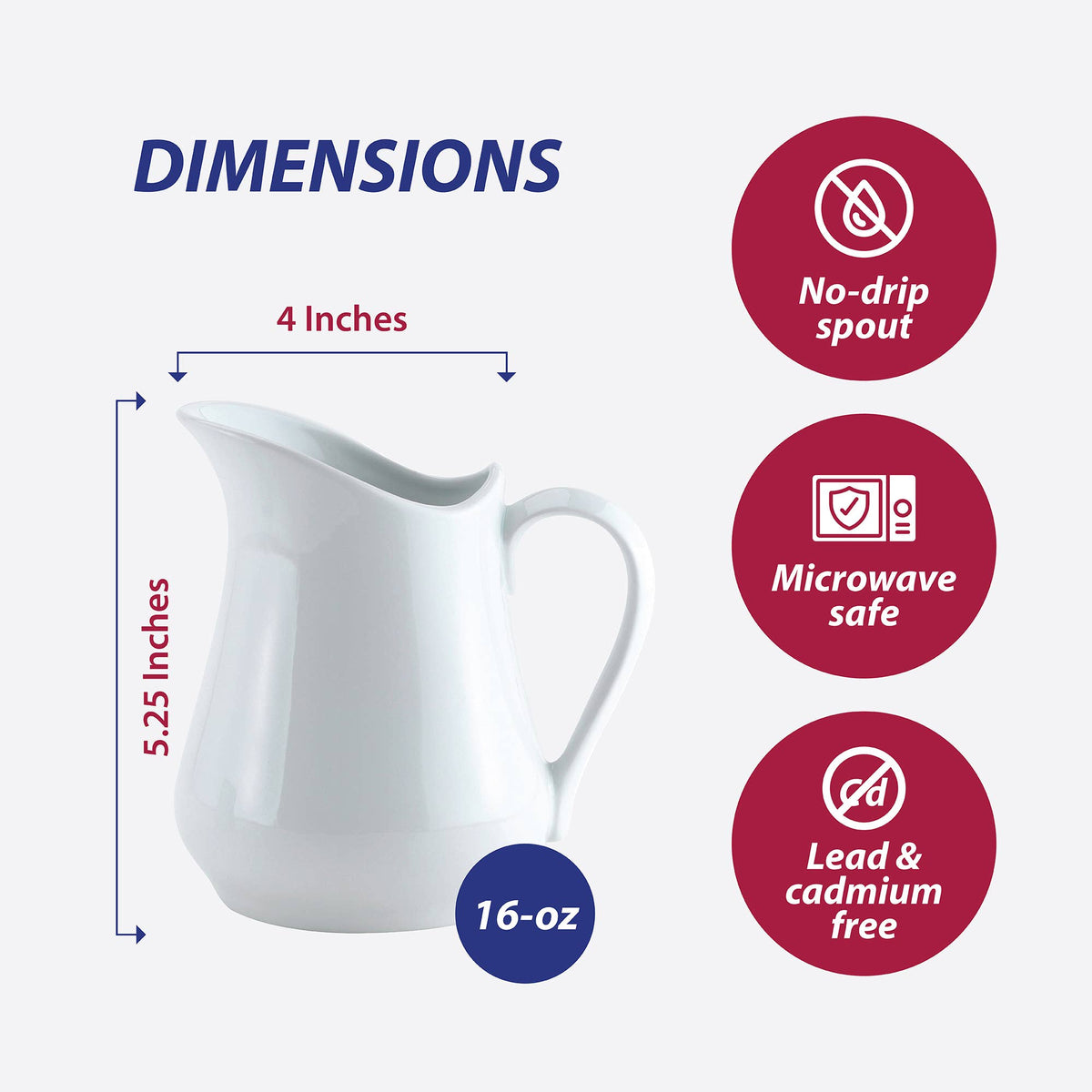 Porcelain Creamer Pitcher, 4, 8, 16 or 32 oz: 16 oz.