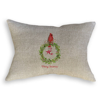 Cardinal Sitting On Wreath with Stars: Dishtowel / -