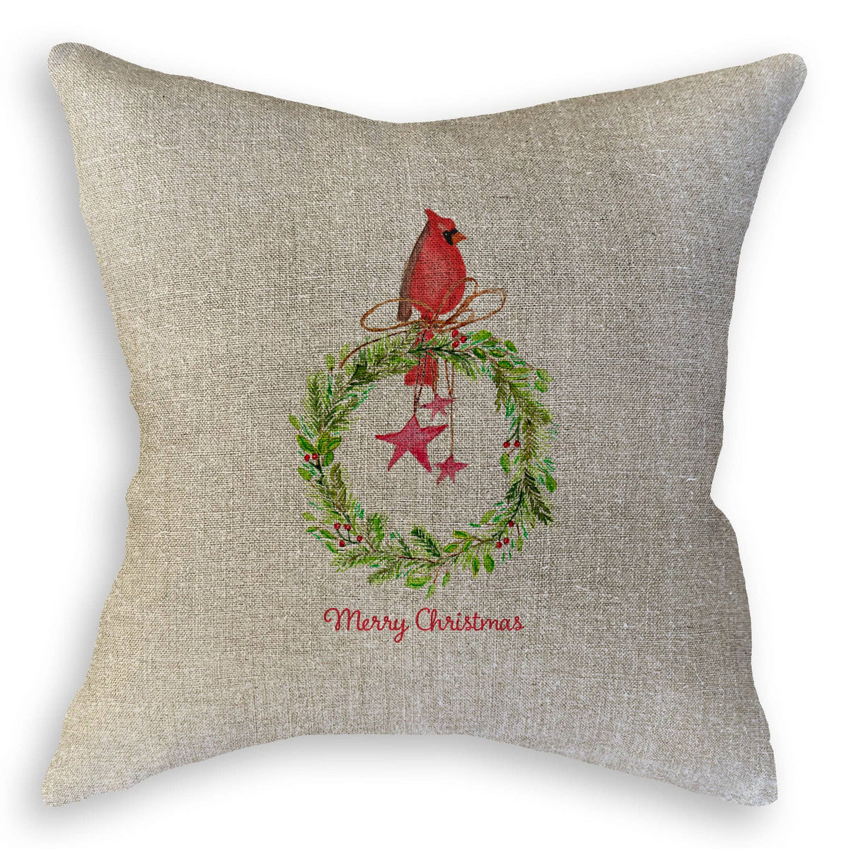 Cardinal Sitting On Wreath with Stars: Dishtowel / -