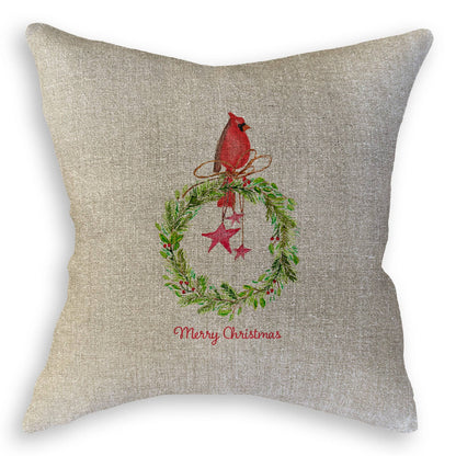 Cardinal Sitting On Wreath with Stars: Dishtowel / -