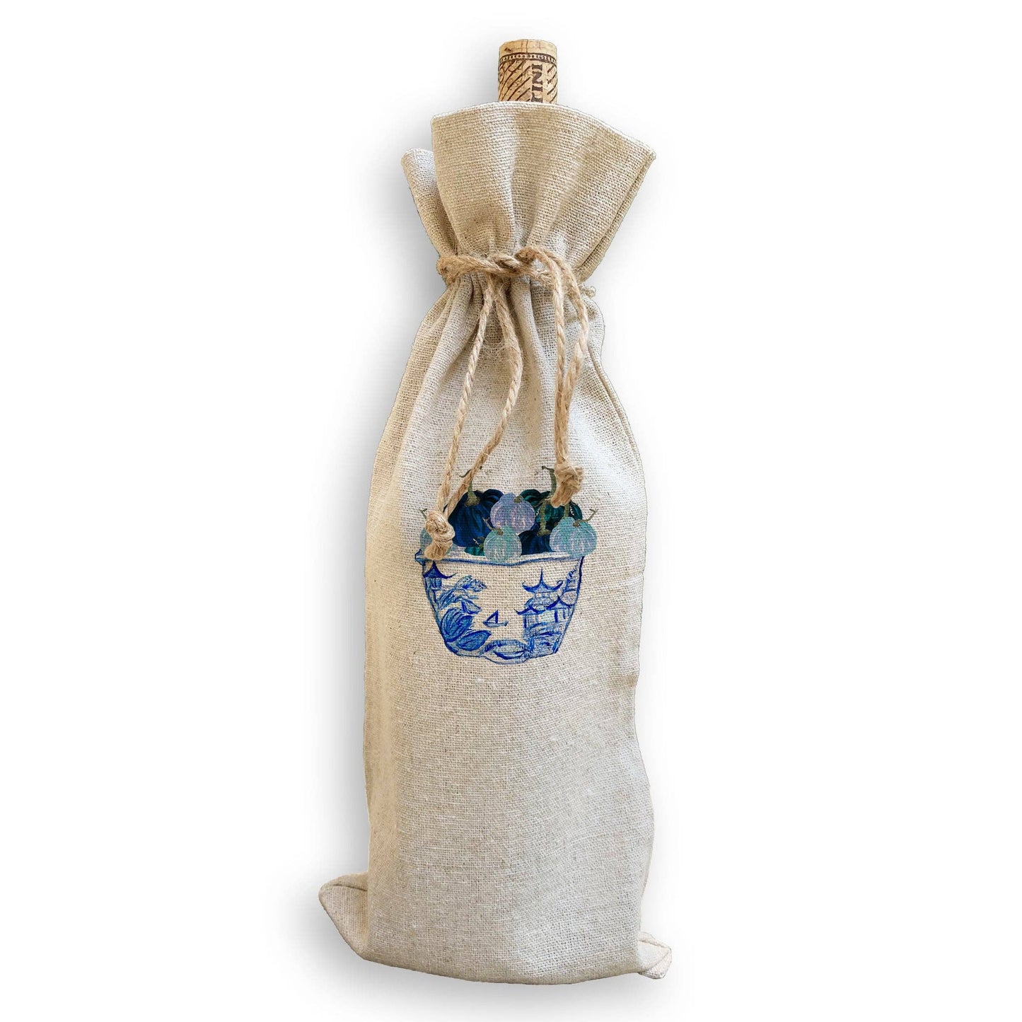 Blue & White Pot with Blue Pumpkins: Dishtowel / -