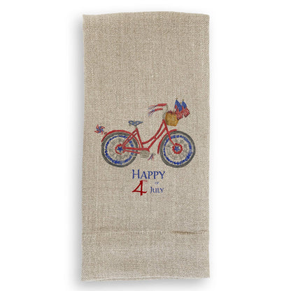 Patriotic Bike with Happy Fourth of July: Dishtowel / -