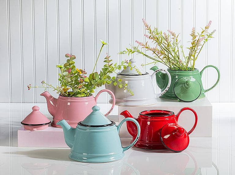 Enamel Look Teapot, 9"L (32oz) - 1045: Green