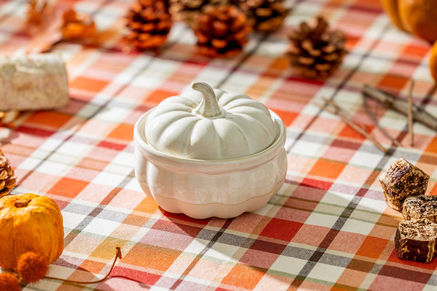 White Pumpkin Figural 4.75" Reactive Glaze Bowl with Lid