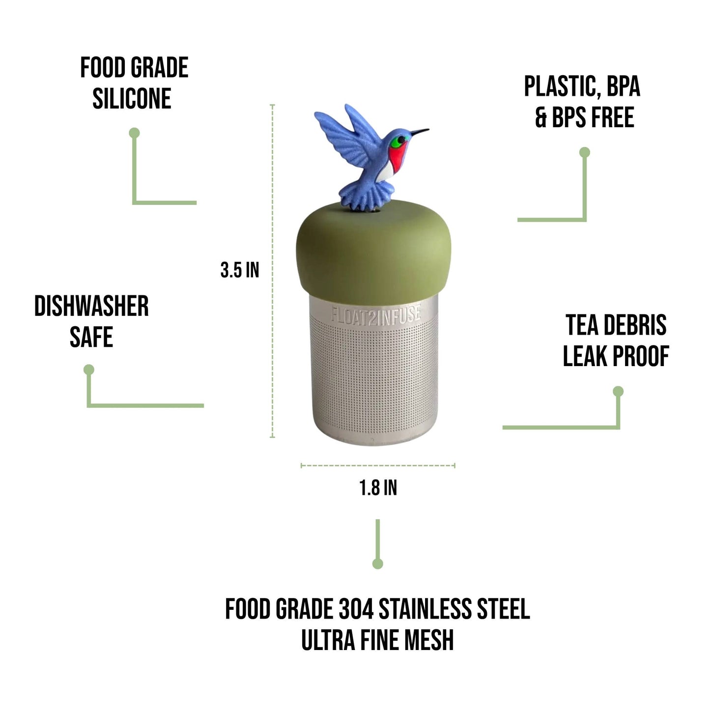 Hummingbird | Floating Tea Infuser | Green Base | Blue Bird