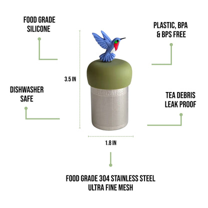 Hummingbird | Floating Tea Infuser | Green Base | Blue Bird