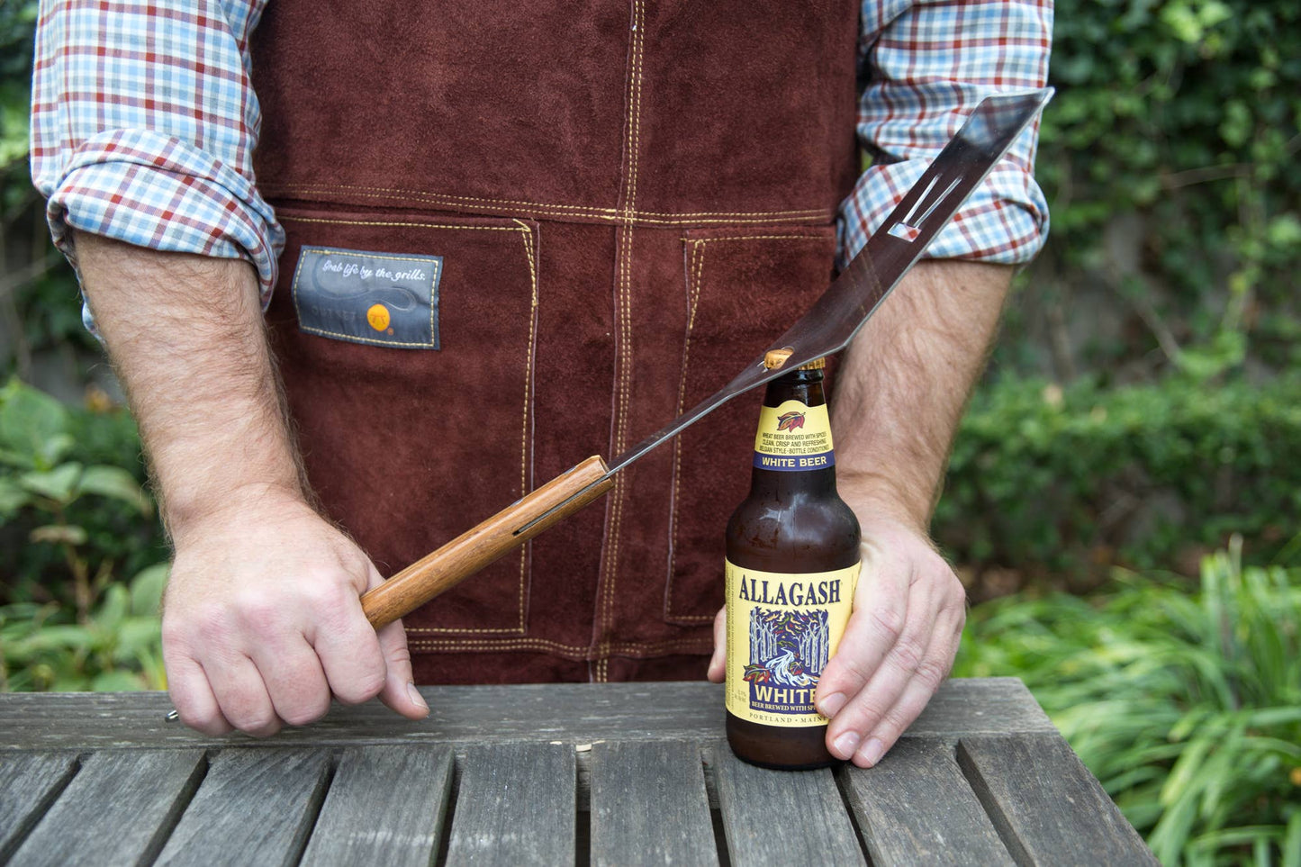 Outset Brown Leather Grill Apron, One Size, 27" x 30"