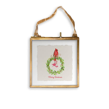 Cardinal Sitting On Wreath with Stars: Dishtowel / -