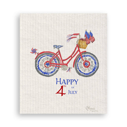 Patriotic Bike with Happy Fourth of July: Dishtowel / -