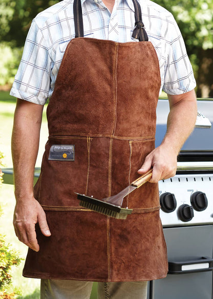 Outset Brown Leather Grill Apron, One Size, 27" x 30"