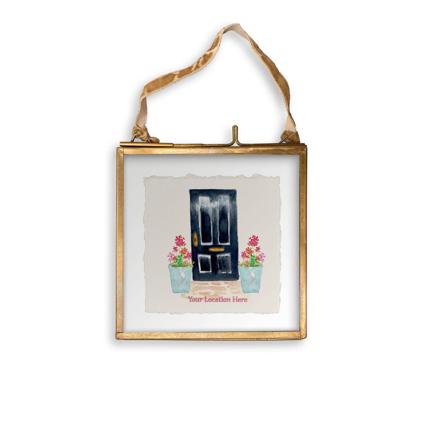 Black Door with Geraniums and Location: Dishtowel / -