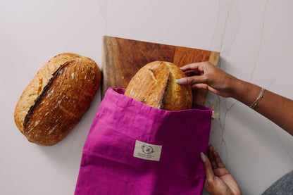 Bees Wrap Reusable Beeswax Lined Artisan Bread Bag - Magenta